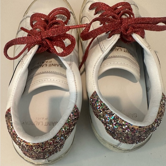 Saint Laurent Paris White Leather Glitter Diamond Patch Low Top Sneakers Size 36 - Picture 7 of 11